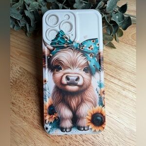 Cute Baby Highland Cow and Sunflower Phone Case iPhone 14 Pro Max